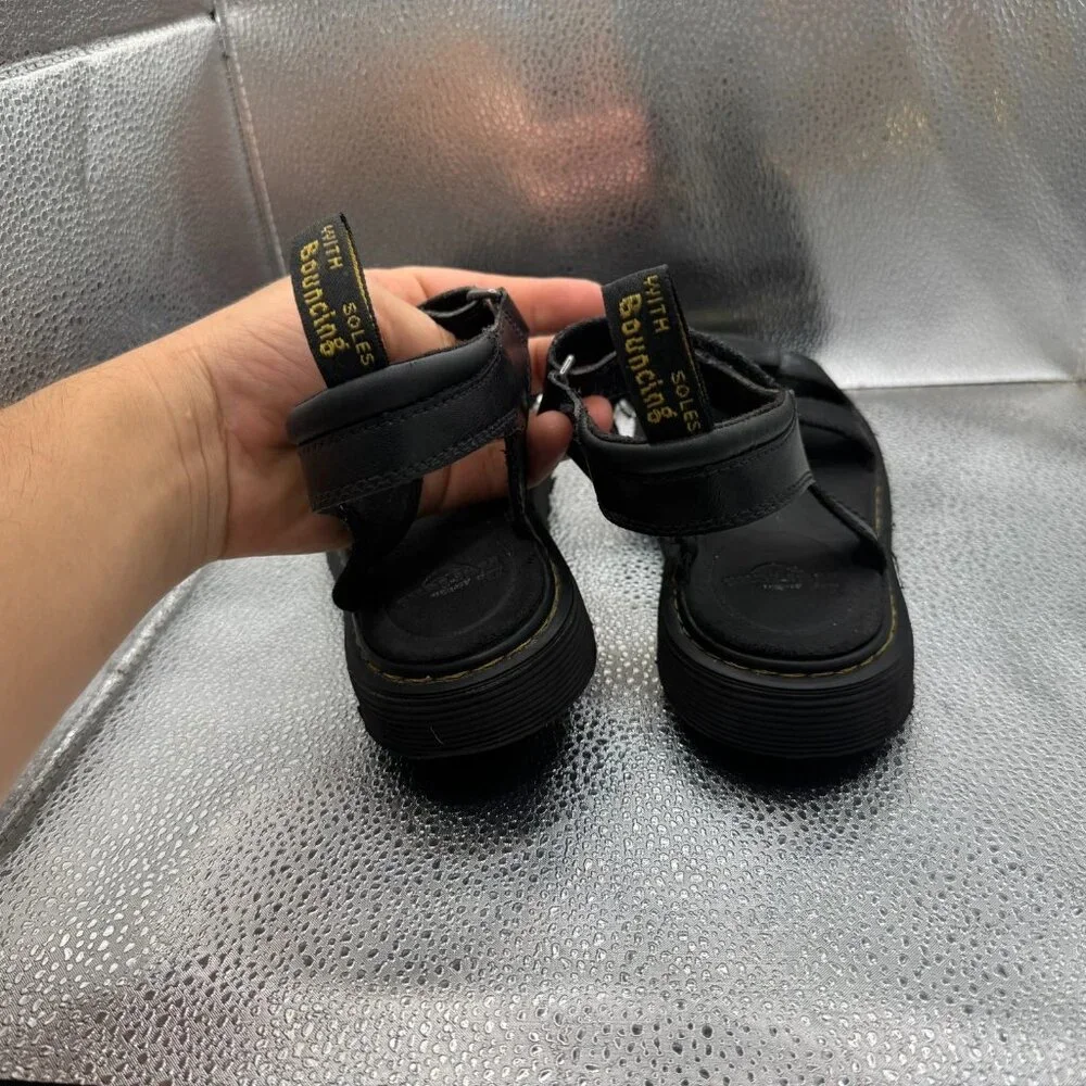 Size M6 L7 Dr. Martens Klaire Youth Black Leather Ankle‎ Strap Soft Wair Sandals